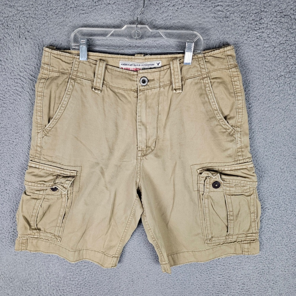 American Eagle Cargo Shorts Mens 32 Tan Classic Length Khaki Cotton Utility Y2K